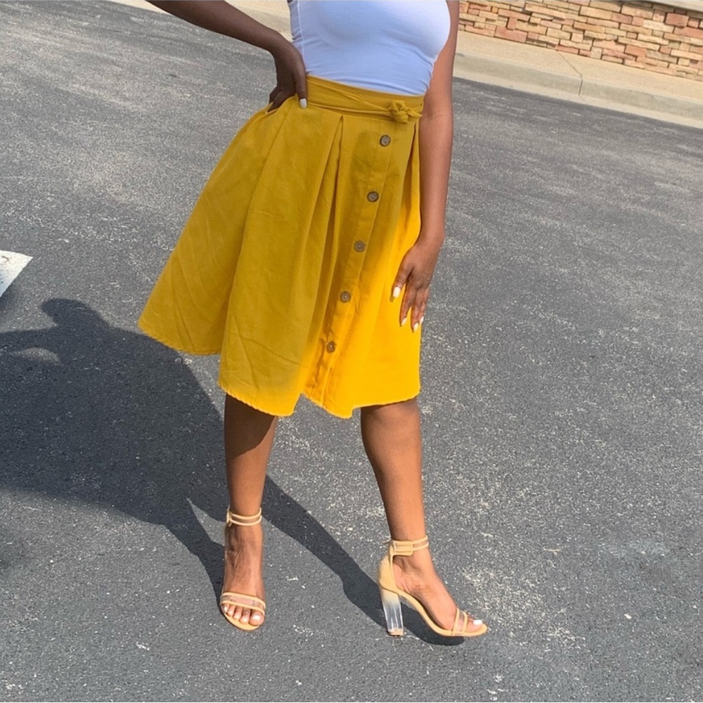 Yellow Button-Front A-Line Skirt